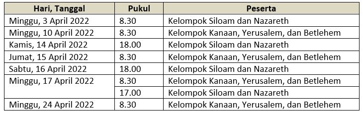 Jadwal Ibadah di bulan April 2022